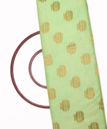 neon green and golden matka clay pot print banarasi brocade silk fabric o146 5648